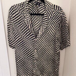 Zara Mens White and Black Satin Button Down